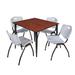 Kahlo 48" Square Breakroom Table- Cherry/ Black & 4 'M' Stack Chairs- Black