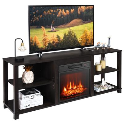 Gymax 2-Tier TV Stand &Electric Fireplace Heater Storage Cabinet