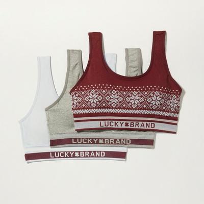 Lucky Brand 3 Pack Fair Isle Seamless Bra in Light Red, Size S