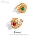 Yhpup – bague en acier inoxydable pour femmes bague en pierre naturelle rouge couleur or exquise