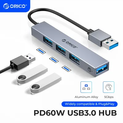ORICO – HUB en aluminium de Type C à 4 ports USB 3.0 2.0 adaptateur de lecteur de cartes Portable