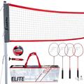 Franklin Sports Elite Badminton-Volleyball-Kombi-Netz-Set – inklusive Volleyball, Badmintonschläger, Vögel, Seile, Begrenzungskit – Strand oder Hinterhof Badminton – einfache Einrichtung