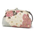 Kiss Lock Purses and Handbags with Vintage clasp closure Two way (Retro Flower pink beige) for women Japanese kimono pattern