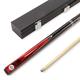 BAIZE MASTER Silver Series CONQUEST 42 Inch Junior Kids 2 Piece Centre Joint Short Ash Snooker Pool Cue and Case Set with MEDIUM BLACK HARD CASE - 9.5mm Tip (Red)