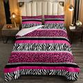 Zebra Stripes Down Comforter Leopard Comforter Set For Kids Boys Girls Pink Black White Zebra Leopard Fur Bedding Set Ultra Soft Wild Animal Skin Texture Duvet Insert/Quilt Set Single Size