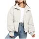 Quilted Puffer Jacket Womens Cropped: Down Jacket Women Winter Long Sleeve Full Zip Oversized Short Puffer Coat