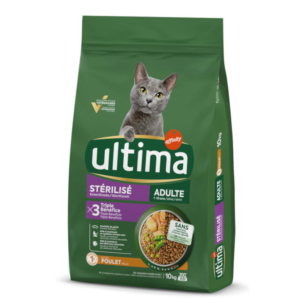 1,5 kg gratis! 7,5 kg / 10 kg Ultima Cat Crocchette per gatti - (8,5 + 1,5 kg) Sterilized Adult Pollo