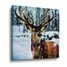 Loon Peak® A Little Snow Here Reindeer by Aldridge - Graphic Art on Canvas Canvas, Cotton in Brown/Green | 10 H x 10 W x 2 D in | Wayfair