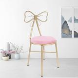 Everly Quinn Eluislandy Butterfly Bow Tie Gold/Pink Vanity Chair Upholstered/Velvet in Brown/Gray/Pink | 32.28 H x 14.17 W x 14.17 D in | Wayfair