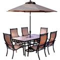 Canora Grey Alejando 7 Piece Outdoor Dining Set w/ Table Umbrella & Umbrella Stand Stone/Concrete/Metal in Gray | 28 H x 68 W x 40 D in | Wayfair