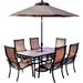 Canora Grey Alejando 7 Piece Outdoor Dining Set w/ Table Umbrella & Umbrella Stand Stone/Concrete/Metal in Gray | 28 H x 68 W x 40 D in | Wayfair