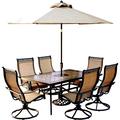 Canora Grey Alejando 7 Piece Outdoor Dining Set w/ Table Umbrella & Umbrella Stand Stone/Concrete/Metal in Gray | 28 H x 68 W x 40 D in | Wayfair