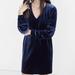 Madewell Dresses | Madewell Long Sleeve Stretch Velvet Dress Size Large Nwt | Color: Blue/Silver | Size: L