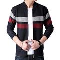 Biutimarden Men's Knitted Cardigan and Velvet Long Sleeve Full Zipper Sweatshirt Jacket Fashion Patchwork Midweight Autumn Winter Ribbed Collar Jumper Coat (Black L)