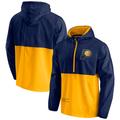 Men's Fanatics Branded Navy/Gold Indiana Pacers Anorak Block Party Windbreaker Half-Zip Hoodie Jacket
