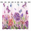 YUANZU Floral Curtains - Girls Summer Watercolor Flower Colorful Butterfly Print Pattern Eyelet Blackout Thermal Insulated Room Darkening Window Drapes for Bedroom Living Room 2 Panels W229cm x D183cm