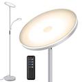 OUTON LED Floor Lamp with Reading Lamp, Mother/Father Parent & Child Uplighter and Spotlight Design Floor Lamp, Dimmable Standing Lamp, Remote Touch Control for Living Room Bedroom Office, Silver Grey