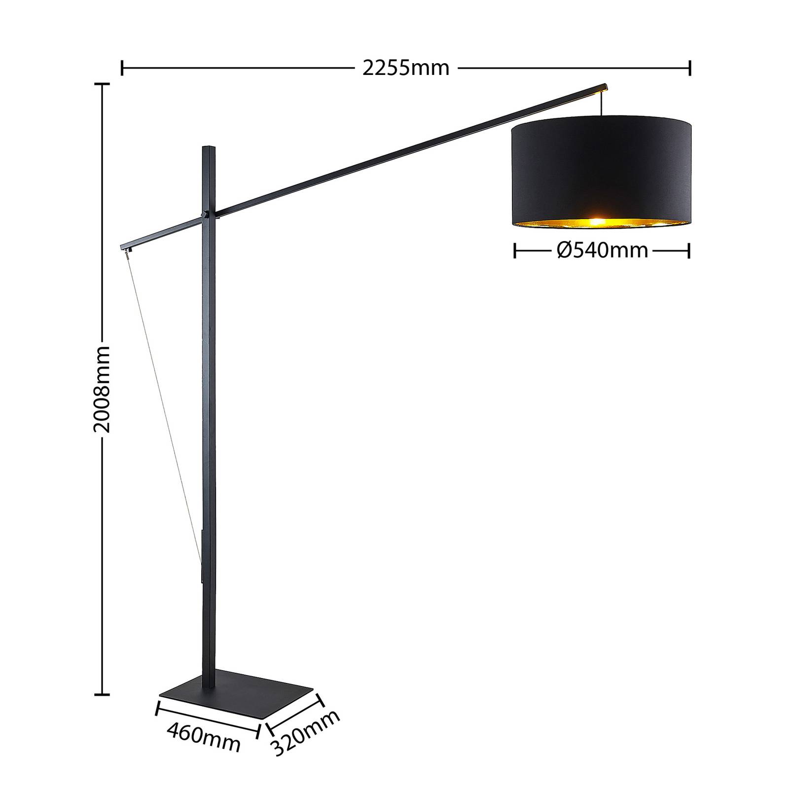 Bogenlampe Mossa Arcchio, schwarz, für Wohn- / Esszimmer, Metall, Modern, Stehlampe