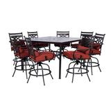 Hanover Montclair 9-Piece High-Dining Set in Chili Red with 8 Counter-Height Swivel Chairs and 60-Inch Square Table