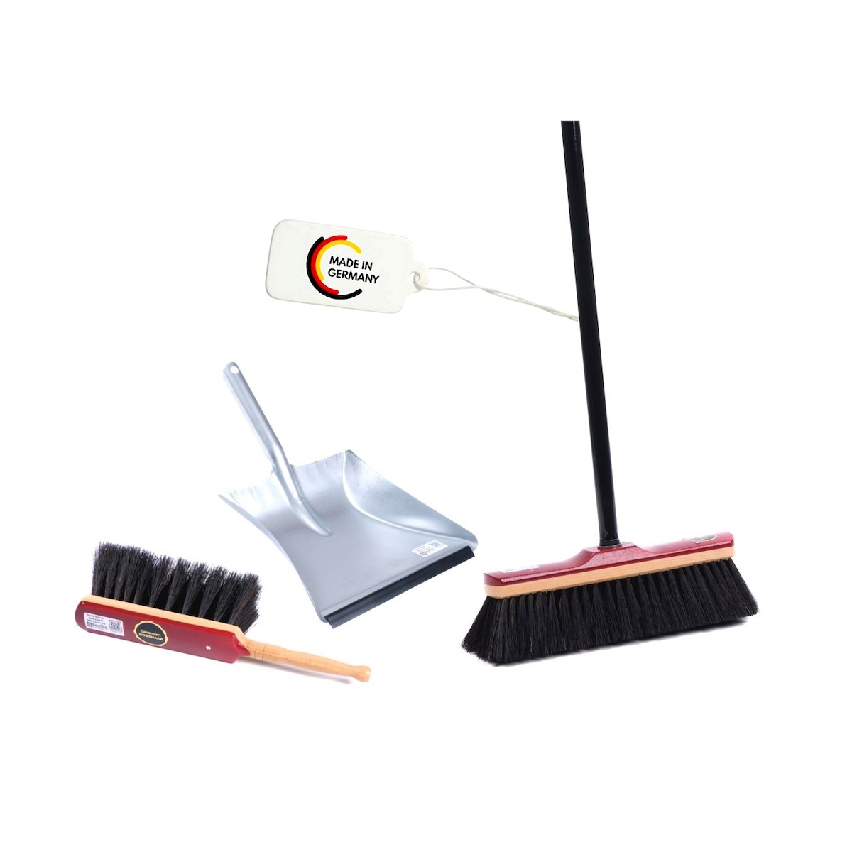 Echt-Rosshaar Besen Set Kehrset Rosshaarbesen Kehrschaufelset Handfeger und Kehrblech Schüppe Schippe Garnitur Image