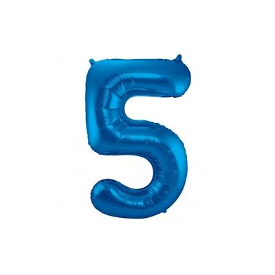 Folat XL Folienballon Zahl 5 in blau, 86 cm, 1 Stück, Helium Ballon (unbefüllt) - Luftballon