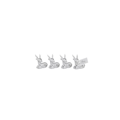 Tischkartenhalter-Set Rentier, Klein, 4-teilig, Porzellan/Silberglanz, 6,6 x 4,2 x 7,0cm