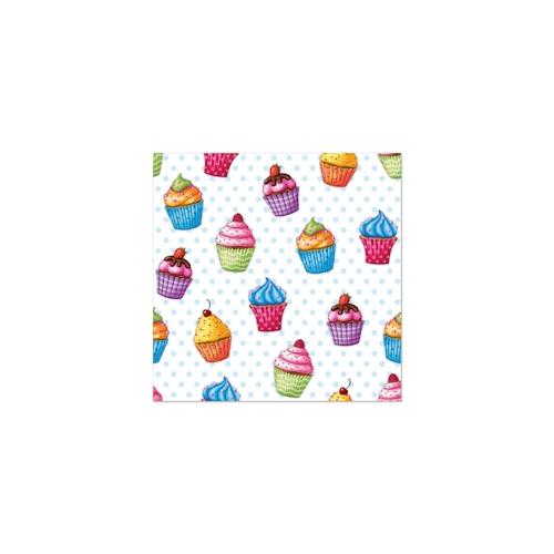 Papstar 20 Servietten, 3-lagig 1/4-Falz 33 cm x 33 cm ""Cupcakes