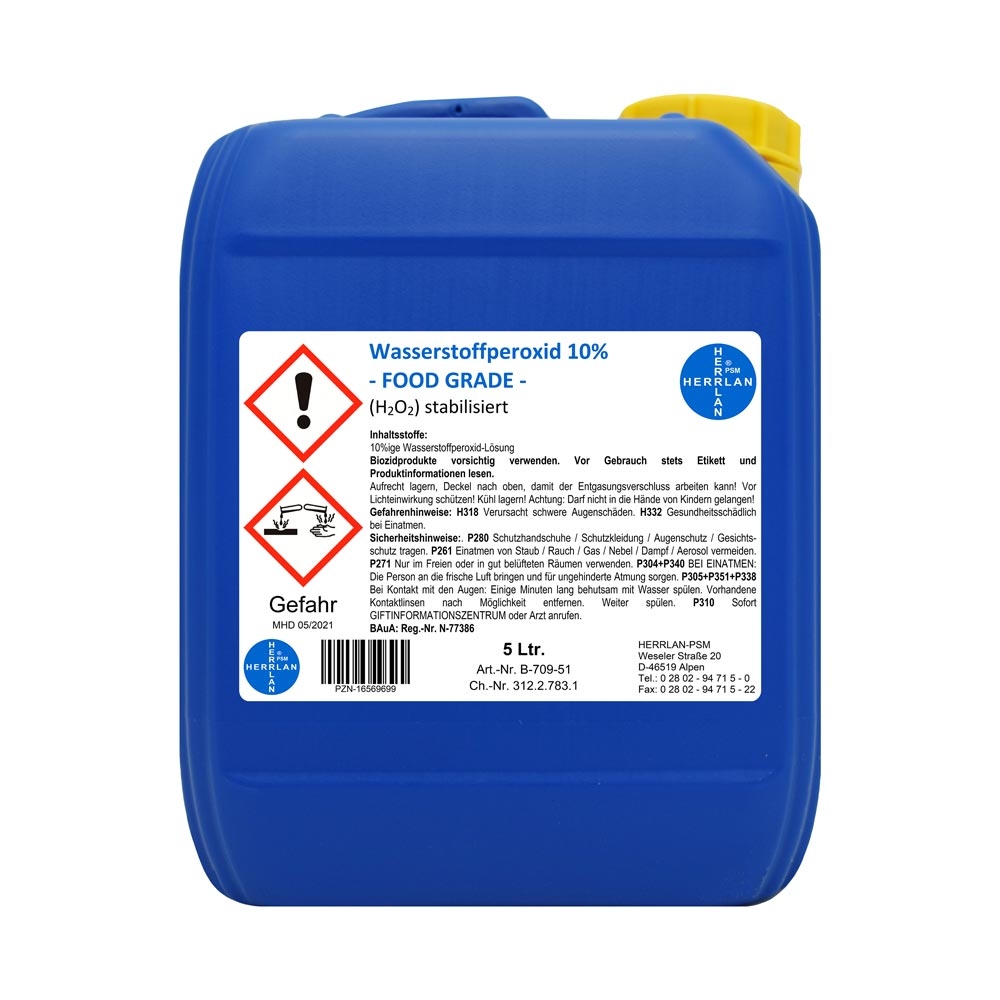 Herrlan Wasserstoffperoxid 10% FOOD GRADE I 5 Liter I stabilisiert I PZN-16569699 I Made in Germany Image