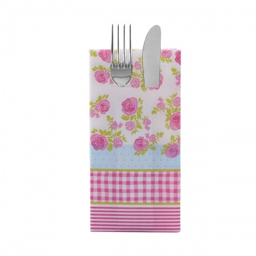 Sovie HOME Besteckserviette Mary in Rosa aus Linclass® Airlaid 40 x 40 cm, 12 Stück - Karo Punkte Rosen Streifen Image