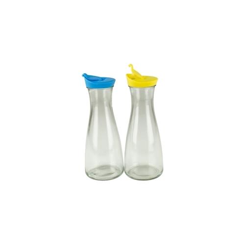 Glaskaraffe mit Deckel 1 Liter 2 Stück Blau/Gelb