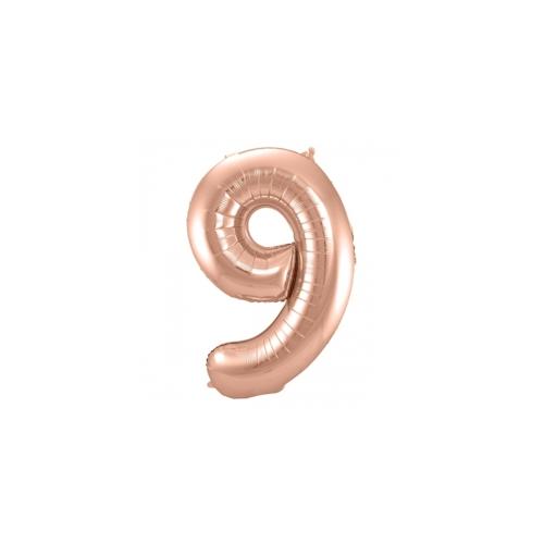 XL Folienballon Zahl 9 in rose-gold, 86 cm, 1 Stück, Helium Ballon (unbefüllt) – Luftballon