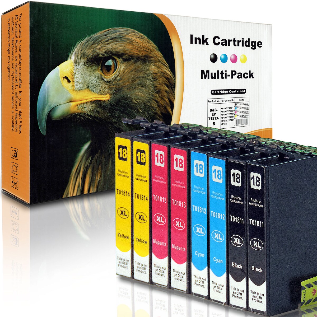 D&C Kompatibel 8er Sparset Patronen Epson 18XL alle Farben 2x C13T18164012 - C13T18164010 Image