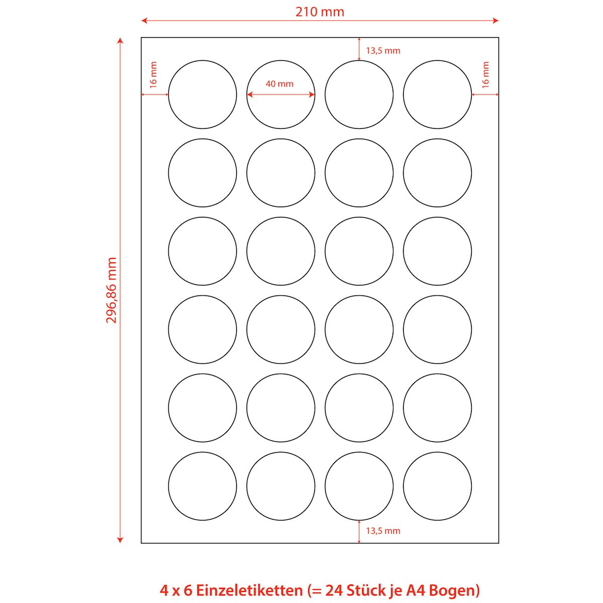 VEPATIM 2400x Etiketten Labels selbstklebend weiß rund Durchmesser: 40mm auf DIN A4 Image
