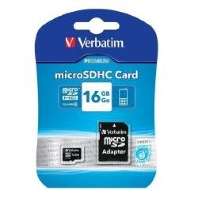 Verbatim microSDHC Card 16GB, Premium, Class 10, U1 + SD-Adapter Image