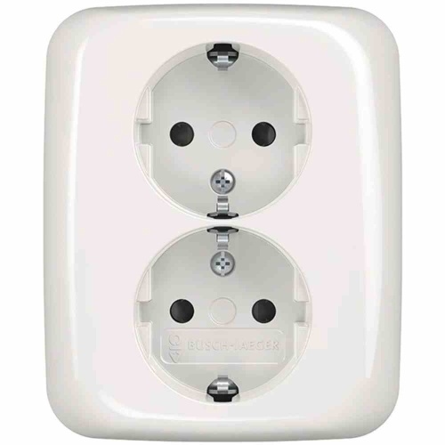 Busch-Jaeger Steckdose, 2f, alpinweiß, Unterputz, mit erhöhtem Berührungsschutz, IP20, Komplettgehäuse Image