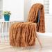 Chanasya Ruched Faux Fur Throw Blanket With Reversible Mink