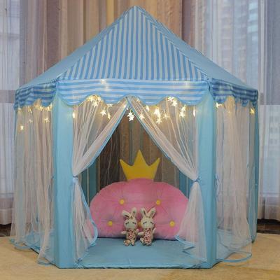 55'' x 53'' Girls Large Princess Castle Play Tent with Star Lights - Blue_1pc