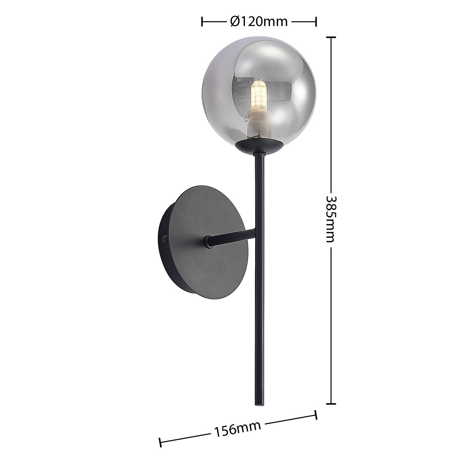 Wandlampe Wynona Lucande, dimmbar, schwarz, für Wohn- / Esszimmer, Glas, Vintage, Wandleuchte, Wandlampe Innen