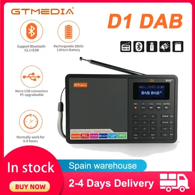 GTMEDIA-Haut-parleur Bluetooth numérique DAB portable radio D1/wiches entrée AUX fente pour carte