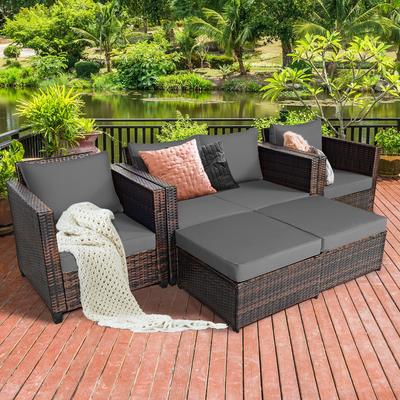 Costway 5PCS Patio Rattan Furniture Set Loveseat Sofa Ottoman