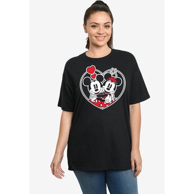 Plus Size Women's Disney Mickey and Minnie Mouse Heart Hugs Short Sleeve T-Shirt by Disney in Black (Size 2X (18-20))