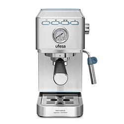 Ufesa CE8030 Milazzo Expresso- und Cappuccino-Kaffeemaschine mit Manometer, 20 Bars, 1350W, Thermoblock-System, Einstellbarer Dampfgarer, 2 Modi: Gemahlener Kaffee oder Pad, 1.4L Tank, 1 oder 2 Kaffee