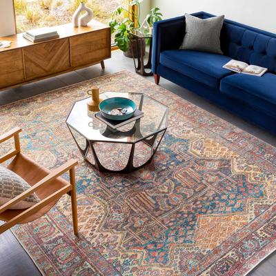 Mahaba 8'10" x 12' Traditional Washable Updated Traditional Burnt Orange/Dark Blue/Light Beige/Mustard/Olive/Navy/Peach Washable Area Rug - Boutique Rugs