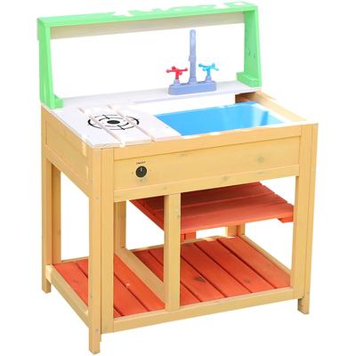 Critter Sitters Children's Wooden Indoor/Outdoor Kids Play Kitchen with Sink, Stove, and 2 Shelves