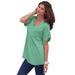 Plus Size Women's V-Neck Boyfriend Slub Tunic by Roaman's in Soft Jade (Size L) Long Shirt