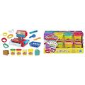 Play-Doh E68905L0 Supermarkt-Kasse Spielzeug für Kinder ab 3 Jahren mit lustigen Geräuschen, Zubehör und 4 Farben & 5417EU9 A5417EU8 Glitzerknete für fantasievolles und kreatives Spielen, Multicolor