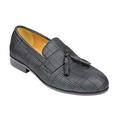Men’s Classic Blue Tweed Leather Tasselled Loafers Retro Vintage Smart Slip on Shoes [LSH-6569-36-BLACK-45]
