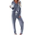 AlvaQ Women Pyjamas Set Cotton Spring/Autumn Button Down Tops Loungewear Long Sleeve Pjs Set Nightwear Sleepwear,Grey UK 18-20