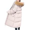 Puffer Jackets for Women Solid Colour Long Quilted Overcoats with Fur Trimmed Hooded Ladies Padded Puffer Parka Winter Warm Jacket Coat Outerwear Loose Down Jackets