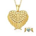 SOULMEET 9K 14K 18K Solid Yellow Gold Angel Wings Heart Locket Necklace That Holds Picture Personalized Custom Image Photo Locket Gift for Loved One (Custom photo)